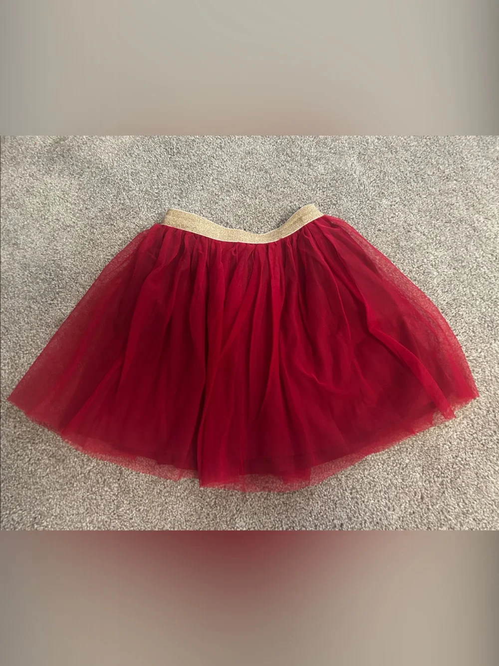Red Tulle Skirt with Gold Waistband